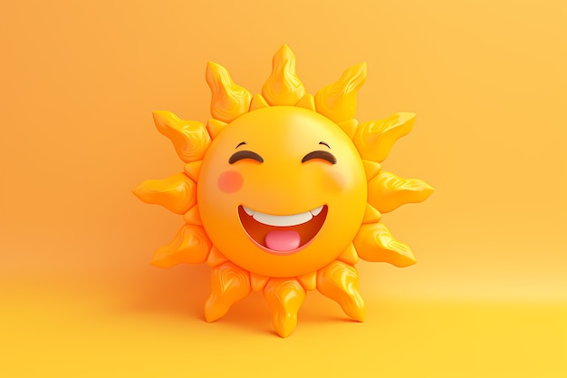 Foto grátis vista do smiley 3d e do sol feliz com fundo amarelo