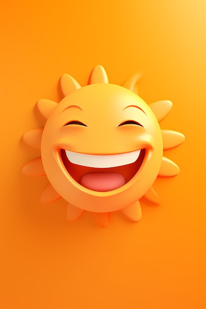 Foto grátis vista do smiley 3d e do sol feliz com fundo amarelo