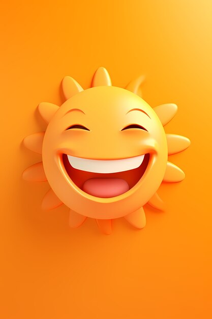 Vista do smiley 3d e do sol feliz com fundo amarelo