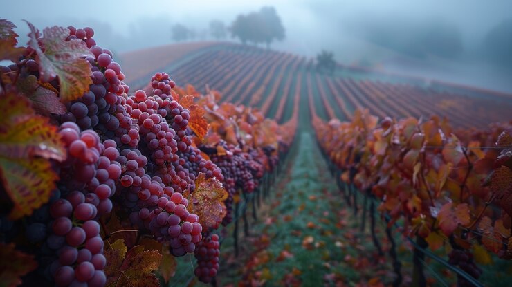 Foto grátis vista em estilo cinematográfico de uvas vermelhas na vinha