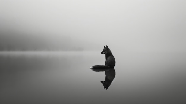 Vista em preto e branco de raposa selvagem em seu habitat natural