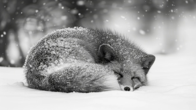 Foto grátis vista em preto e branco de raposa selvagem em seu habitat natural