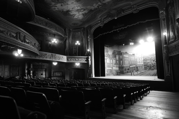 Vista em preto e branco do teatro