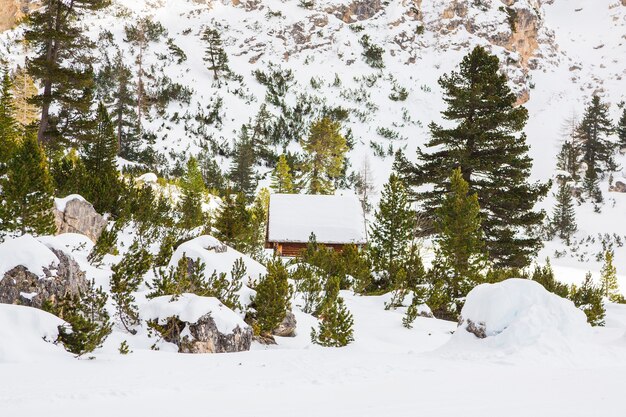 Vista fascinante de belas montanhas cobertas de neve