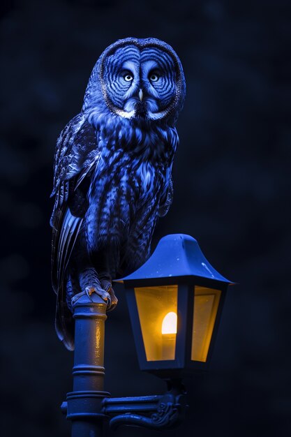 Vista fotorrealista da coruja à noite
