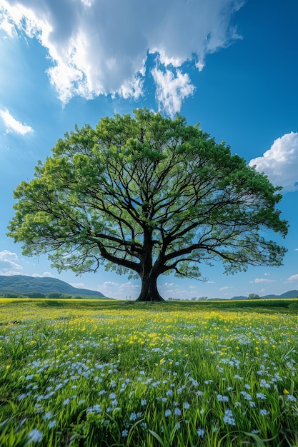 Vista fotorrealista de árvore na natureza com galhos e tronco