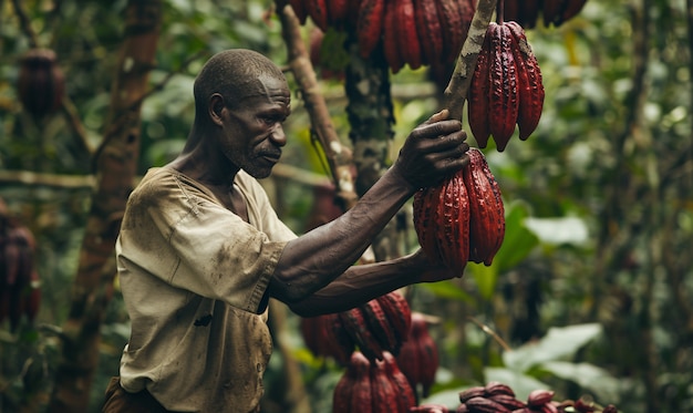 Foto grátis vista fotorrealista de pessoas africanas colhendo legumes e grãos