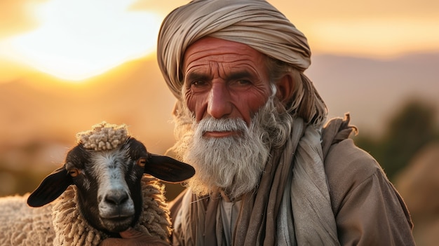 Foto grátis vista fotorrealista de pessoas muçulmanas com animais preparados para a oferta do eid al-adha