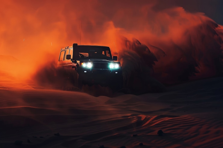 Foto grátis vista fotorrealista de um automóvel off-road com condições naturais de terreno e climáticas