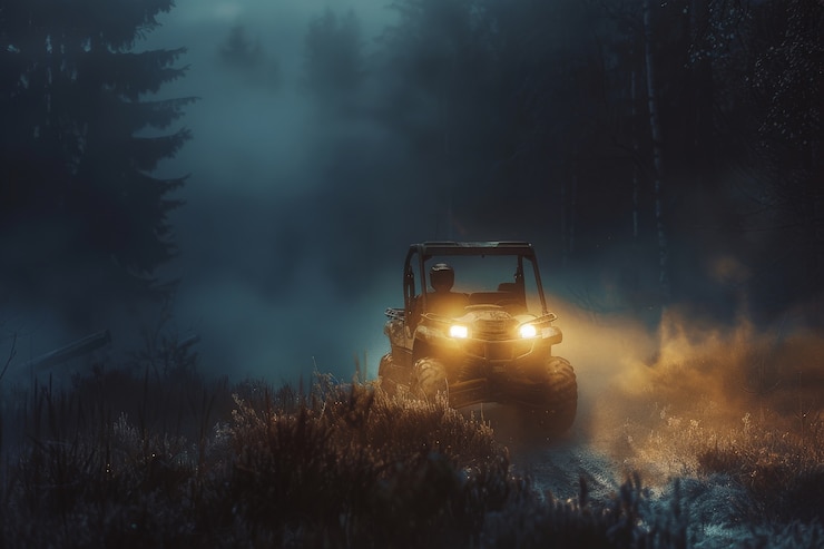 Foto grátis vista fotorrealista de um automóvel off-road com condições naturais de terreno e climáticas