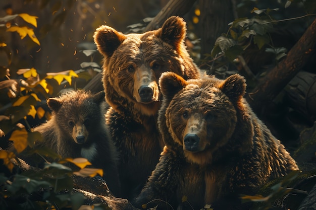 Vista fotorrealista de urso selvagem em seu ambiente natural