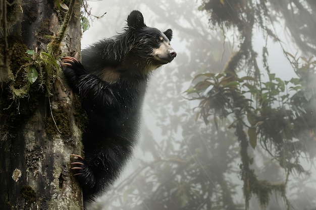 Vista fotorrealista de urso selvagem em seu ambiente natural