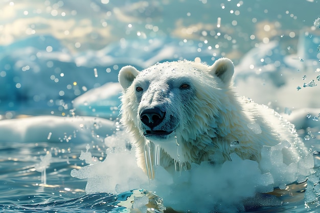 Vista fotorrealista de urso selvagem em seu ambiente natural