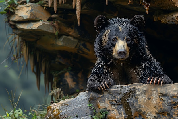 Vista fotorrealista de urso selvagem em seu ambiente natural