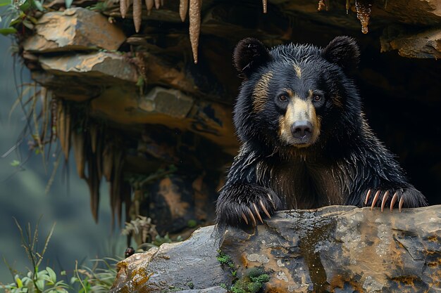 Vista fotorrealista de urso selvagem em seu ambiente natural