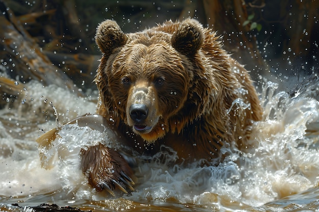 Foto grátis vista fotorrealista de urso selvagem em seu ambiente natural