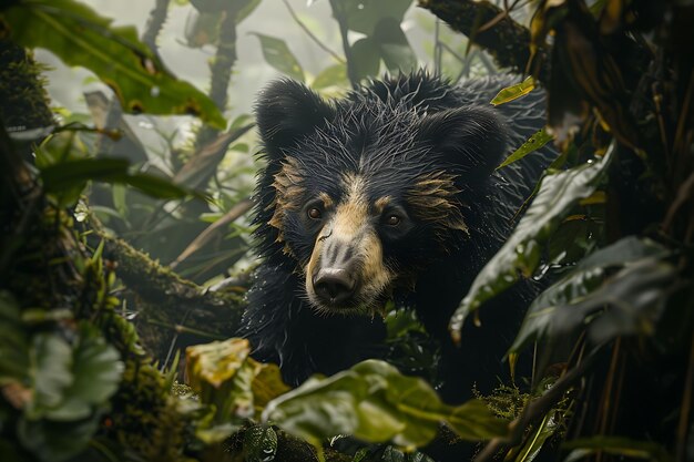 Vista fotorrealista de urso selvagem em seu ambiente natural