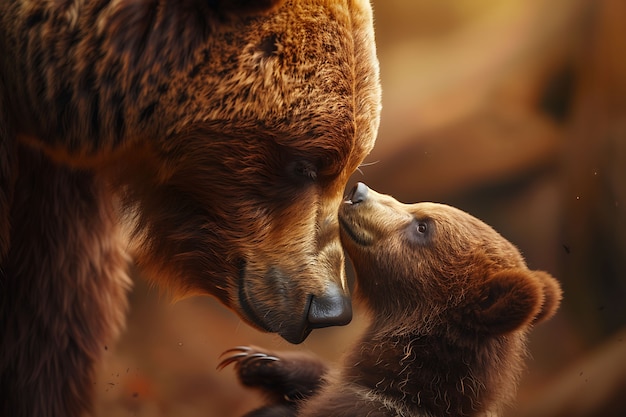 Vista fotorrealista de urso selvagem em seu habitat natural