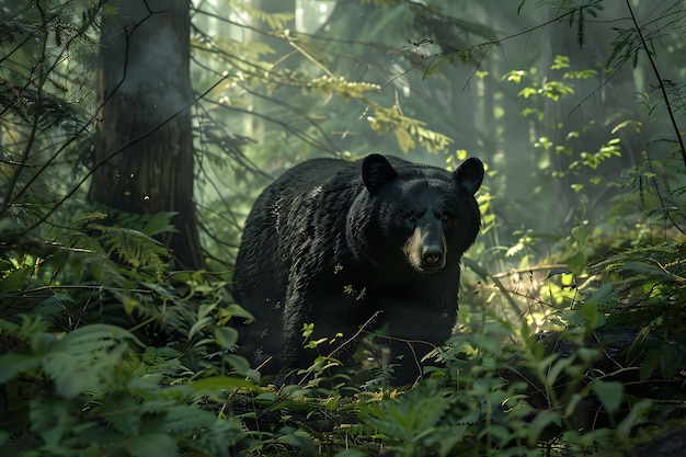 Foto grátis vista fotorrealista de urso selvagem em seu habitat natural