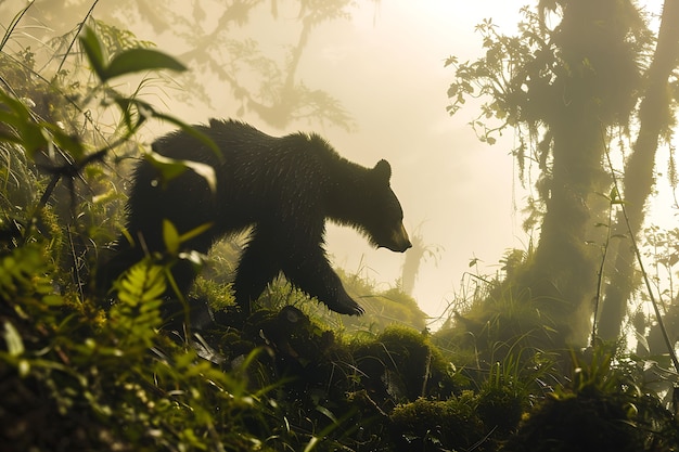 Foto grátis vista fotorrealista de urso selvagem em seu habitat natural