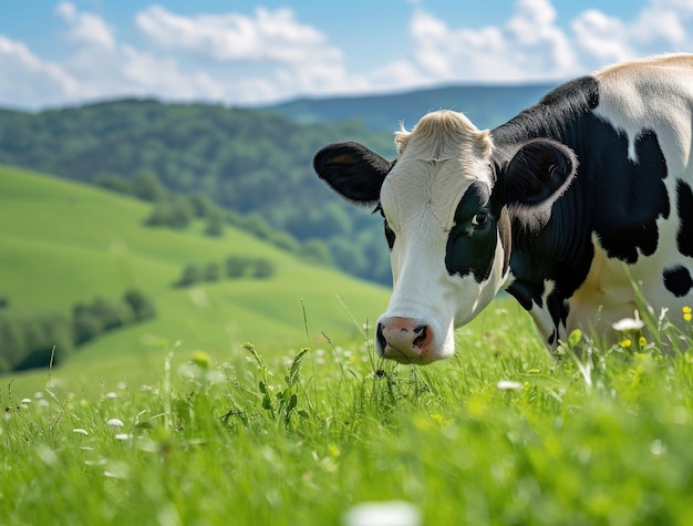 Vista fotorrealista de vacas pastando ao ar livre