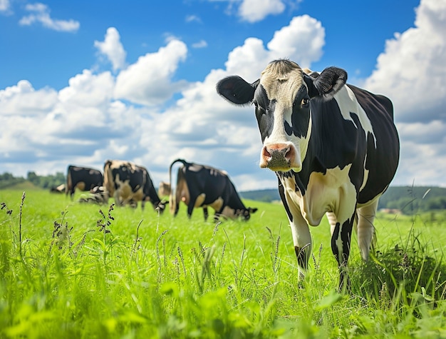 Vista fotorrealista de vacas pastando ao ar livre