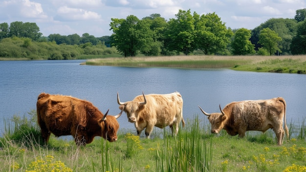 Vista fotorrealista de vacas pastando ao ar livre