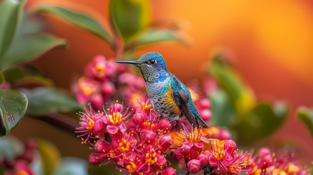 Vista fotorrealista do belo beija-flor em seu habitat natural