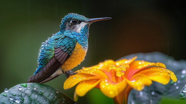 Vista fotorrealista do belo beija-flor em seu habitat natural