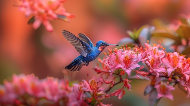 Vista fotorrealista do belo beija-flor em seu habitat natural