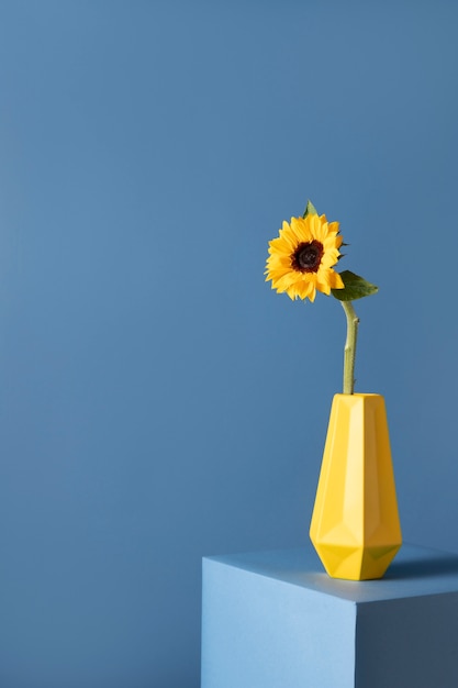 Vista frontal da decoração de flores em um vaso com espaço de cópia