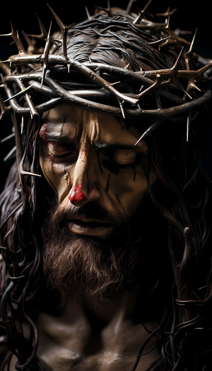 Foto grátis vista frontal de jesus usando retrato de coroa de espinhos