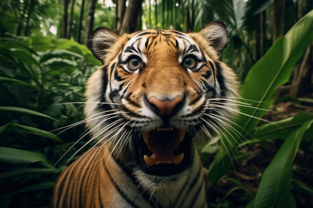 Foto grátis vista frontal de um tigre selvagem na natureza