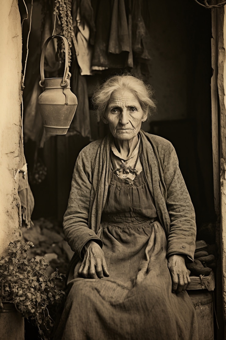 Foto grátis vista frontal de uma mulher velha posando em um retrato vintage