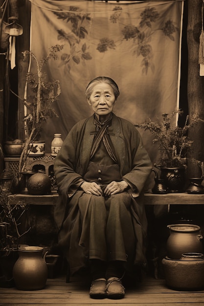 Foto grátis vista frontal de uma mulher velha posando em um retrato vintage