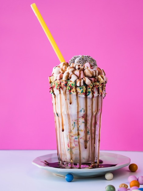 Foto grátis vista frontal do delicioso milkshake em um prato