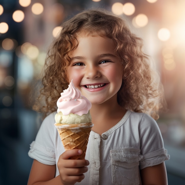 Foto grátis vista frontal menina segurando um delicioso sorvete