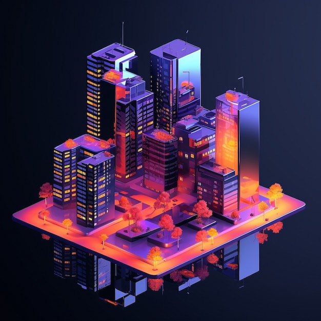 Foto grátis vista isométrica na renderização 3d da cidade neon