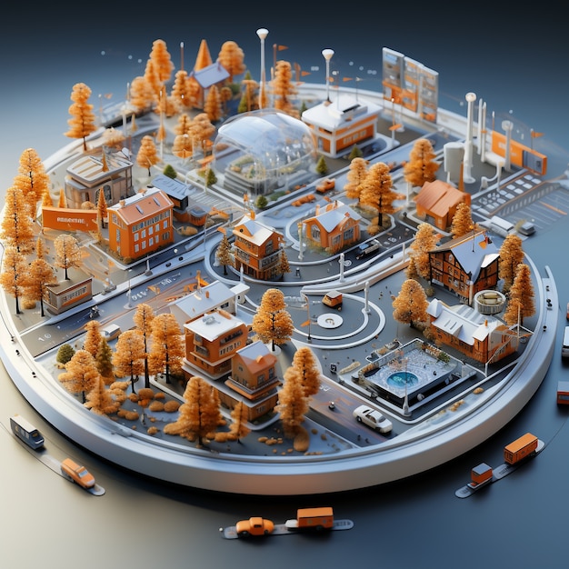 Vista isométrica na renderização 3D da cidade