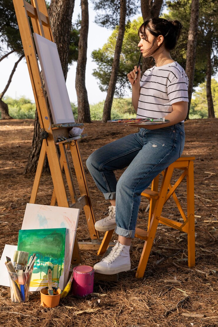 Foto grátis vista lateral de mulher pintando ao ar livre
