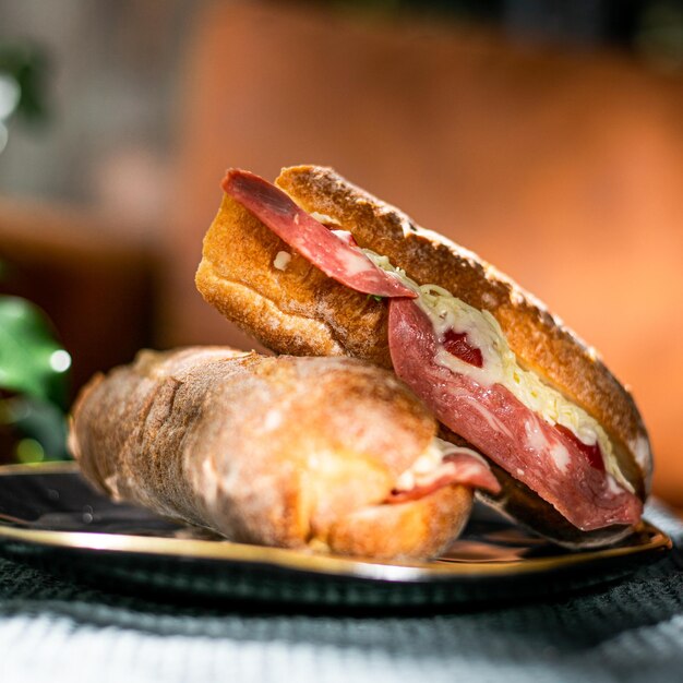 Foto grátis vista lateral de sanduíches com salsicha e queijo no prato