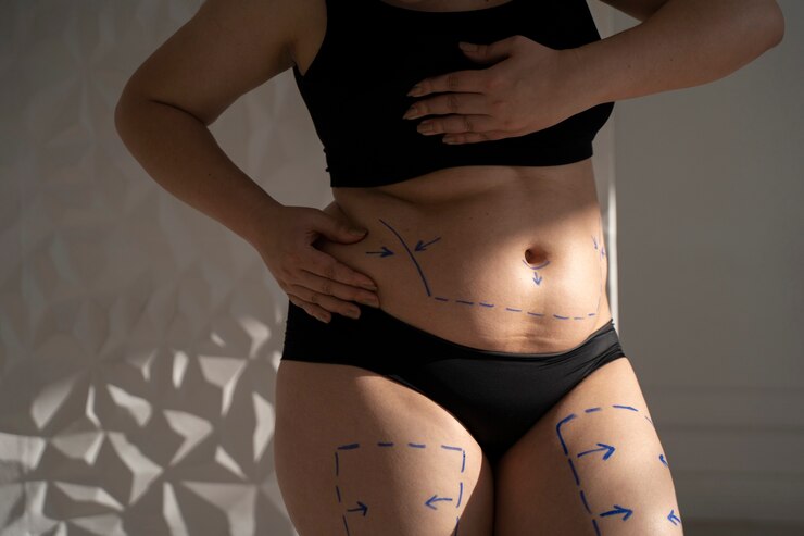 Foto grátis vista lateral do corpo da mulher com traços de marcador