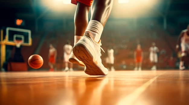 Vista lateral homem jogando basquete