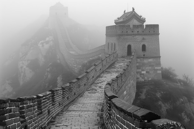 Foto grátis vista monocromática da grande muralha da china para o dia do patrimônio mundial