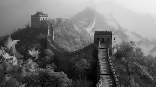 Foto grátis vista monocromática da histórica grande muralha da china