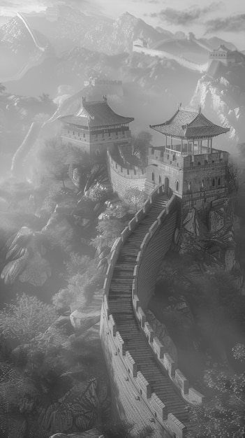 Foto grátis vista monocromática da histórica grande muralha da china