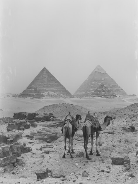 Vista monocromática das pirâmides de Giza para o Dia do Patrimônio Mundial