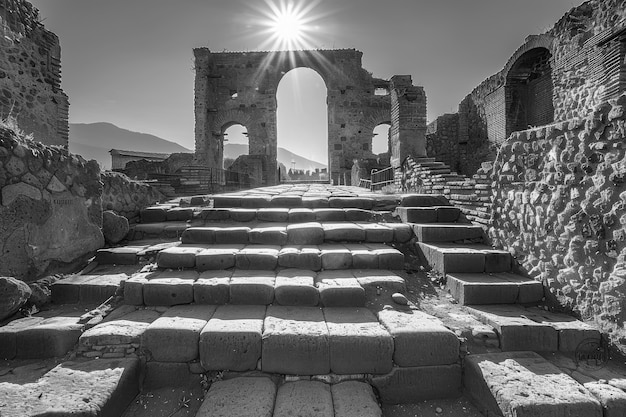 Foto grátis vista monocromática de pompéia para o dia do patrimônio mundial