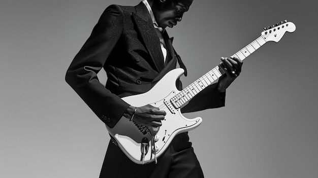 Foto grátis vista monocromática de uma pessoa tocando guitarra elétrica