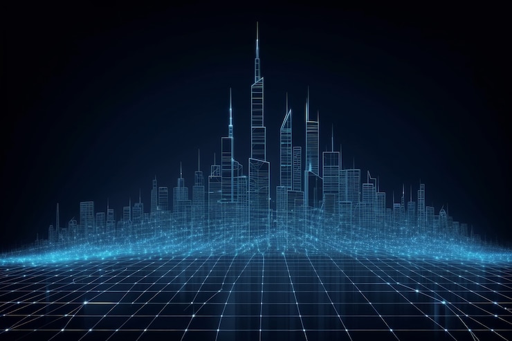 Foto grátis vista panorâmica da cidade de dubai iluminada em um espectro de néon